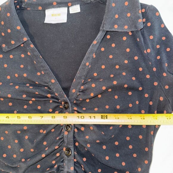 Maeve by Anthropologie Ruched Button-Down Collared Top Polka Dot | medium - Picture 12 of 13